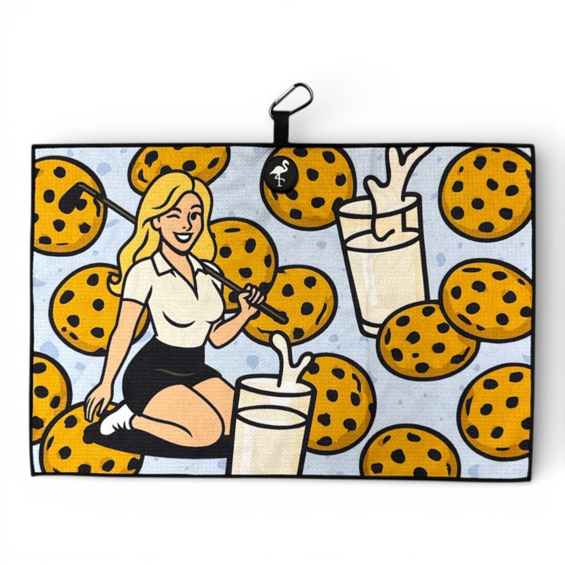 Milk &amp; Cookies Golf Towel | Premium Double-Sided Microfiber | Heavy-Duty Magnetic Towel with Carabiner Clip | 24 x 16 in | Cart Girl