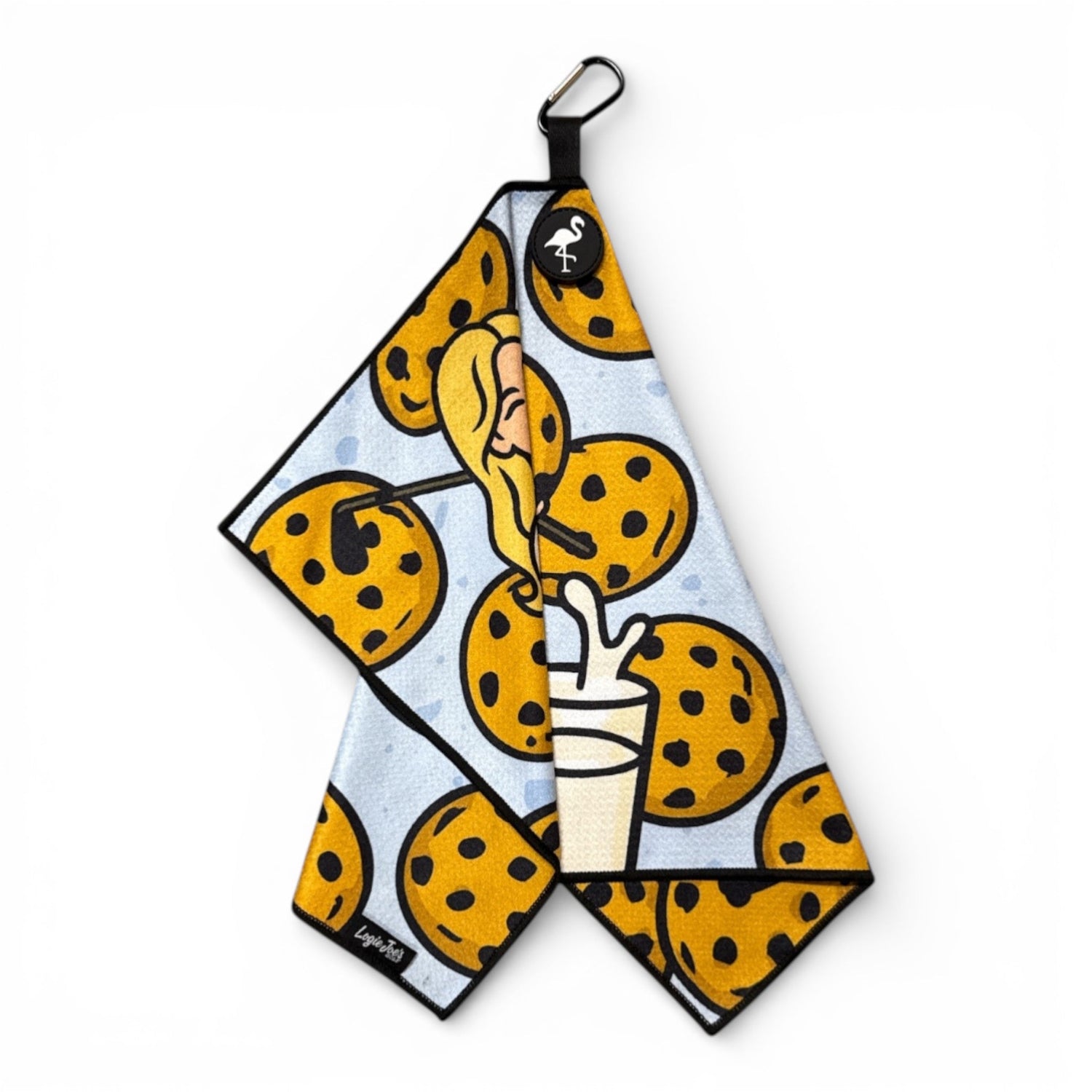 Milk &amp; Cookies Golf Towel | Premium Double-Sided Microfiber | Heavy-Duty Magnetic Towel with Carabiner Clip | 24 x 16 in | Cart Girl