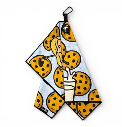 Milk &amp; Cookies Golf Towel | Premium Double-Sided Microfiber | Heavy-Duty Magnetic Towel with Carabiner Clip | 24 x 16 in | Cart Girl