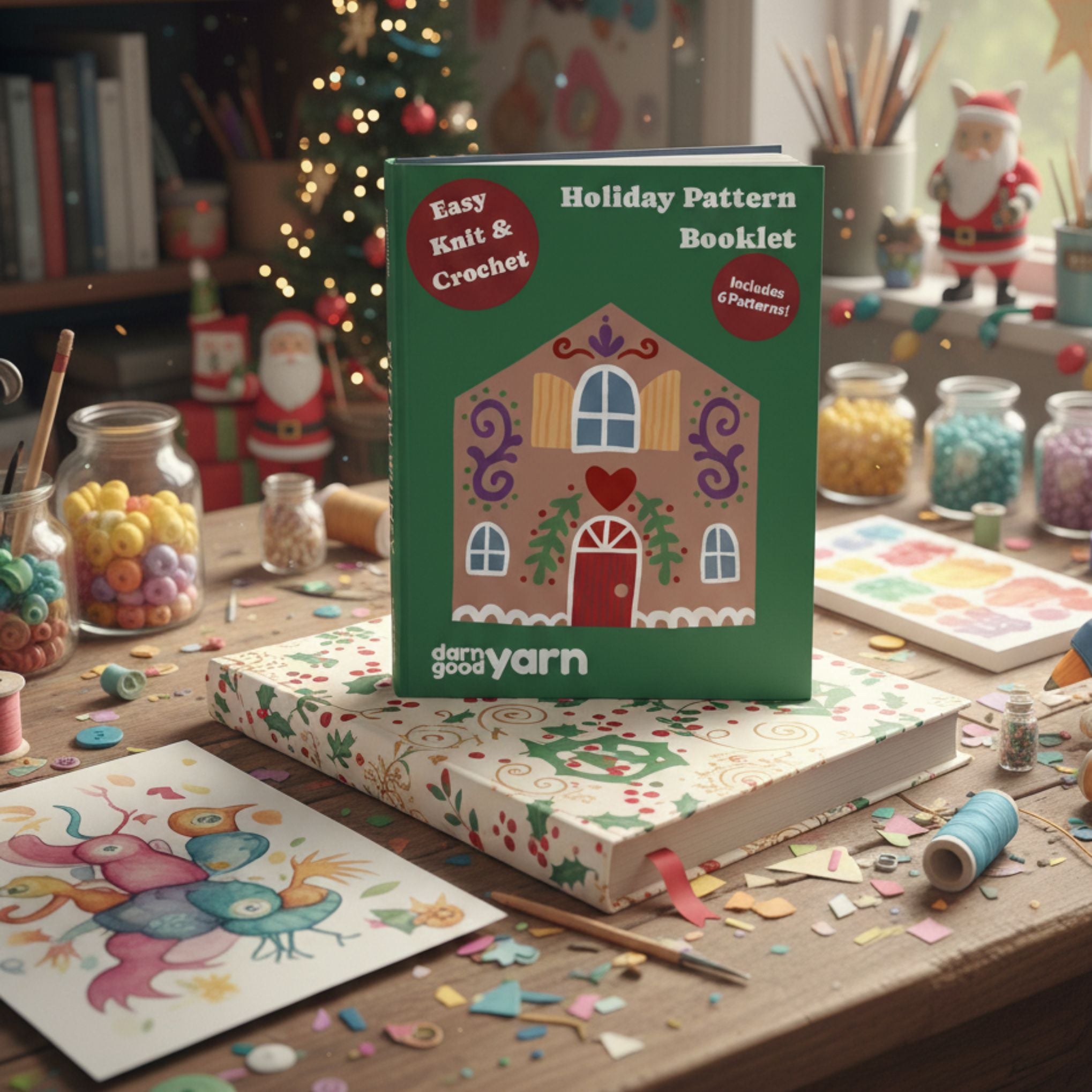Holiday Yarn Pattern Booklet – 6 Quick Mini Patterns (Knit, Crochet &amp; No-Knit) | Darn Good Yarn