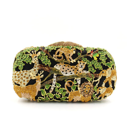 Animal Forest Package, Hollow Metal Crystal Banquet Package, Drip Oil Inlaid Diamond Handbag