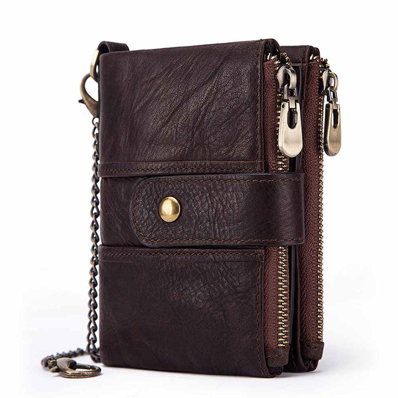 Anti-Theft Brush Wallet Leather Bag Multi-Function Buckle Zipper Retro Crazy Horse Cowhide Men&