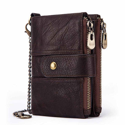 Anti-Theft Brush Wallet Leather Bag Multi-Function Buckle Zipper Retro Crazy Horse Cowhide Men&