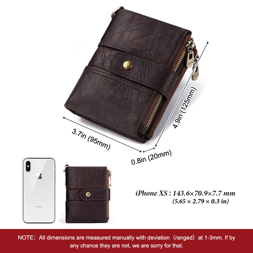 Anti-Theft Brush Wallet Leather Bag Multi-Function Buckle Zipper Retro Crazy Horse Cowhide Men&