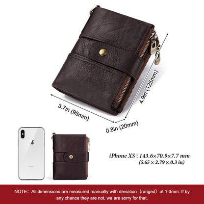Anti-Theft Brush Wallet Leather Bag Multi-Function Buckle Zipper Retro Crazy Horse Cowhide Men&