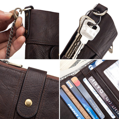 Anti-Theft Brush Wallet Leather Bag Multi-Function Buckle Zipper Retro Crazy Horse Cowhide Men&