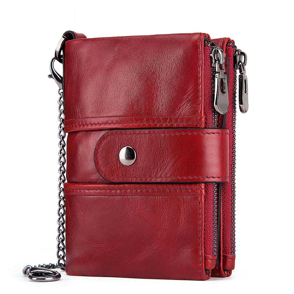 Anti-Theft Brush Wallet Leather Bag Multi-Function Buckle Zipper Retro Crazy Horse Cowhide Men&