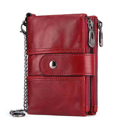 Anti-Theft Brush Wallet Leather Bag Multi-Function Buckle Zipper Retro Crazy Horse Cowhide Men&