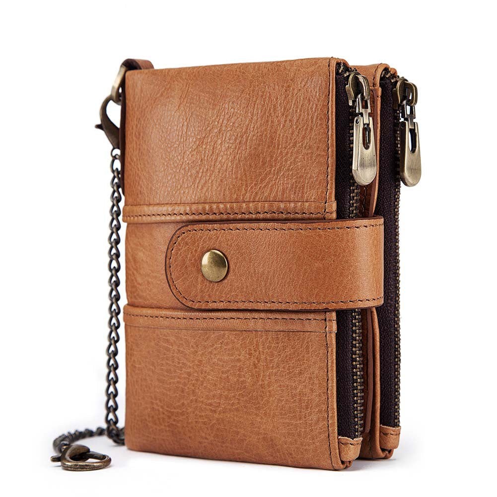 Anti-Theft Brush Wallet Leather Bag Multi-Function Buckle Zipper Retro Crazy Horse Cowhide Men&