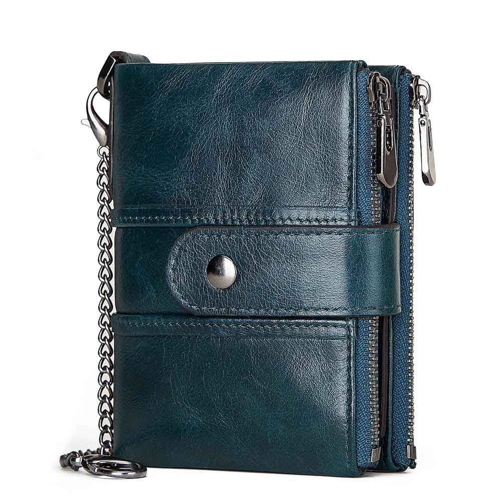 Anti-Theft Brush Wallet Leather Bag Multi-Function Buckle Zipper Retro Crazy Horse Cowhide Men&