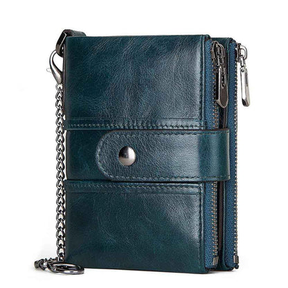 Anti-Theft Brush Wallet Leather Bag Multi-Function Buckle Zipper Retro Crazy Horse Cowhide Men&