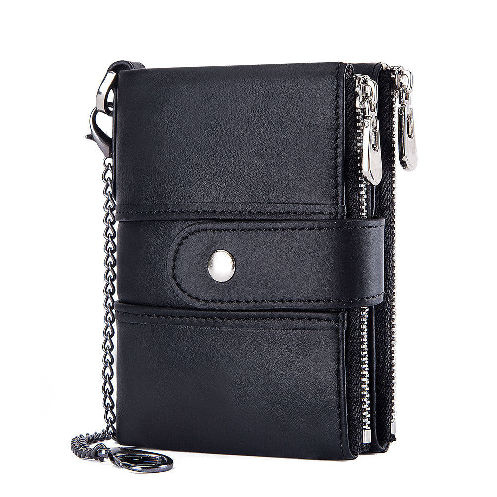 Anti-Theft Brush Wallet Leather Bag Multi-Function Buckle Zipper Retro Crazy Horse Cowhide Men&