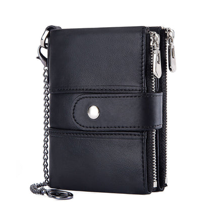 Anti-Theft Brush Wallet Leather Bag Multi-Function Buckle Zipper Retro Crazy Horse Cowhide Men&