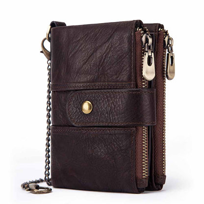 Anti-Theft Brush Wallet Leather Bag Multi-Function Buckle Zipper Retro Crazy Horse Cowhide Men&