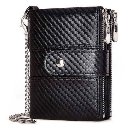 Anti-Theft Brush Wallet Leather Bag Multi-Function Buckle Zipper Retro Crazy Horse Cowhide Men&