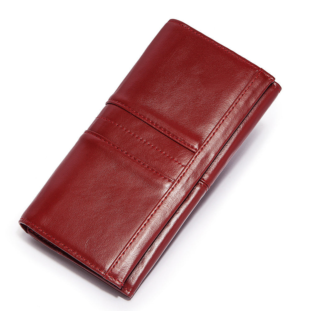 Anti-Theft Brushed Genuine Leather Ladies Wallet Top Layer Cowhide Long Women&