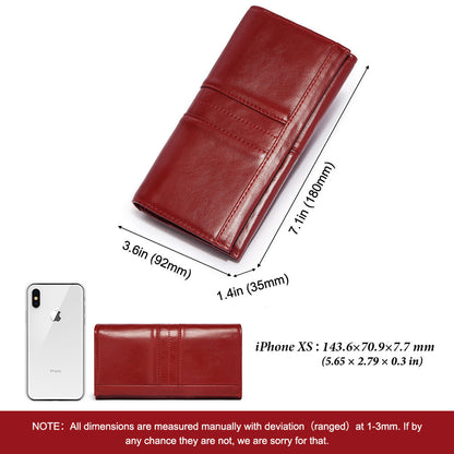Anti-Theft Brushed Genuine Leather Ladies Wallet Top Layer Cowhide Long Women&