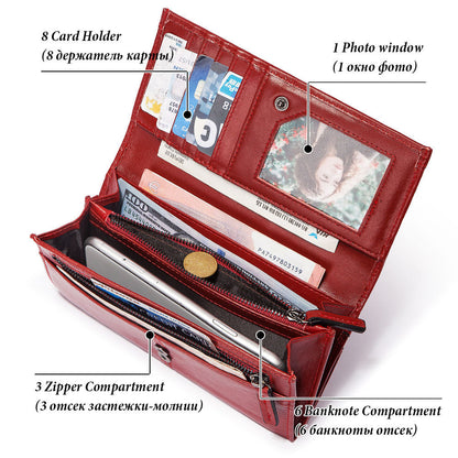Anti-Theft Brushed Genuine Leather Ladies Wallet Top Layer Cowhide Long Women&