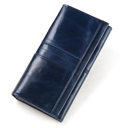 Anti-Theft Brushed Genuine Leather Ladies Wallet Top Layer Cowhide Long Women&