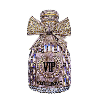 Bow Champagne Wine Bottle Diamond Set Banquet Bag Crystal Handbag for Women