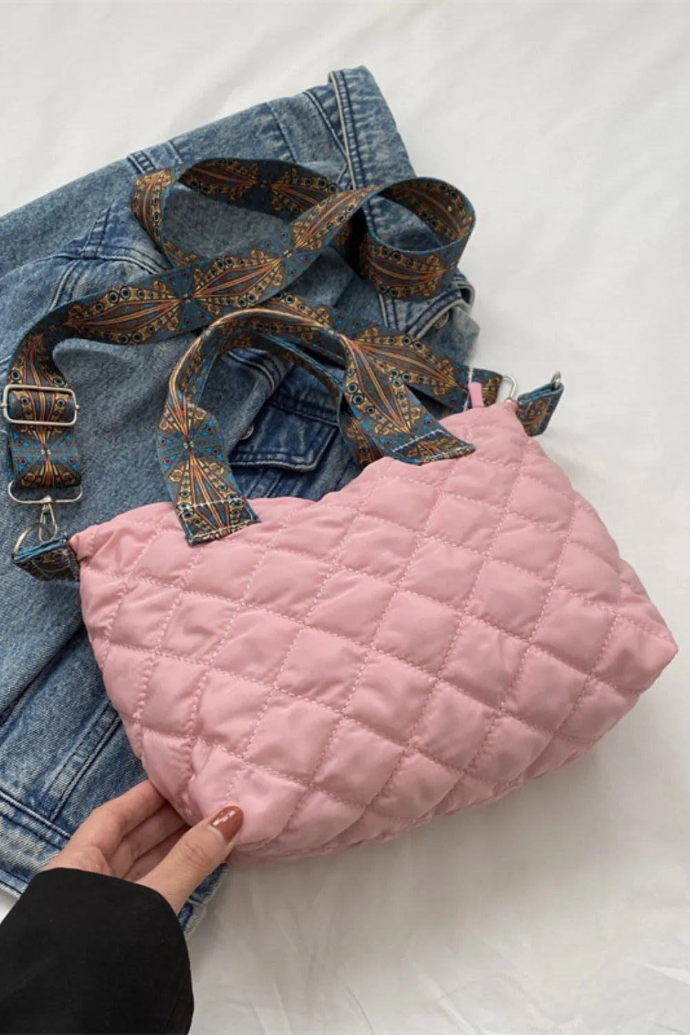 Bubble Textured Printed Strap Handbag