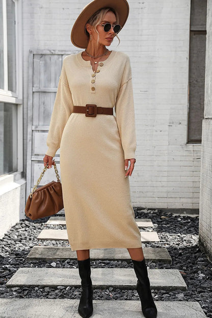 Button knit sweater dress fashionable temperament commuting women&