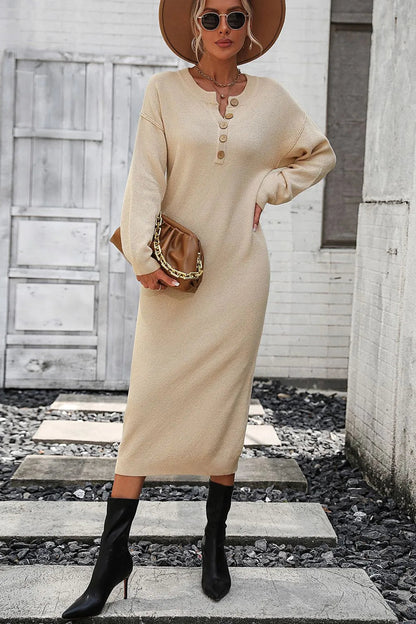 Button knit sweater dress fashionable temperament commuting women&
