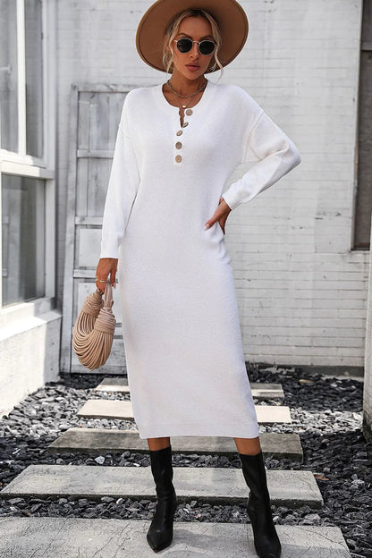 Button knit sweater dress fashionable temperament commuting women&