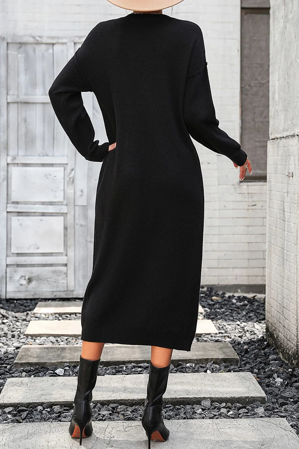Button knit sweater dress fashionable temperament commuting women&