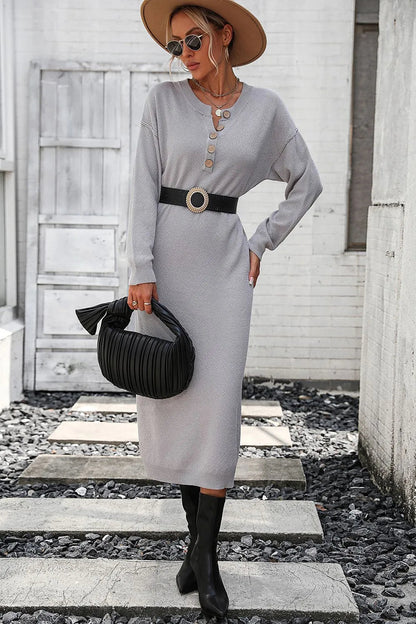 Button knit sweater dress fashionable temperament commuting women&