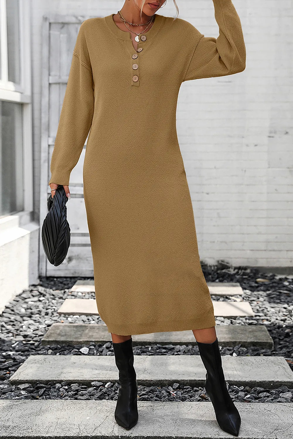 Button knit sweater dress fashionable temperament commuting women&