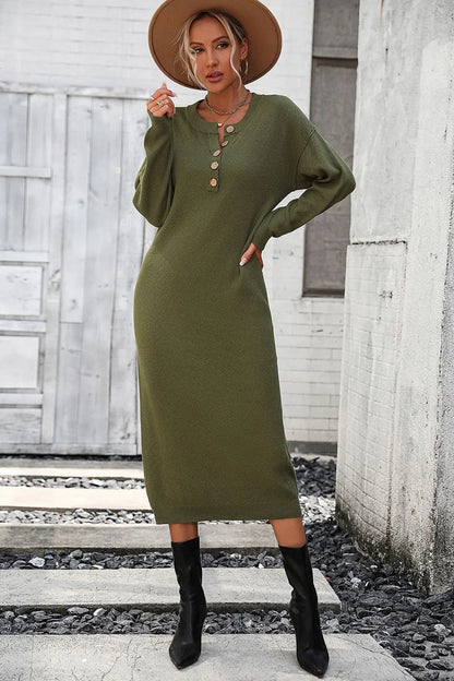 Button knit sweater dress fashionable temperament commuting women&