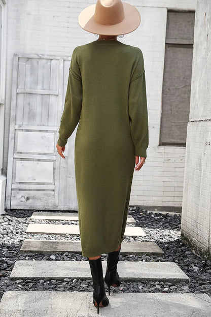 Button knit sweater dress fashionable temperament commuting women&