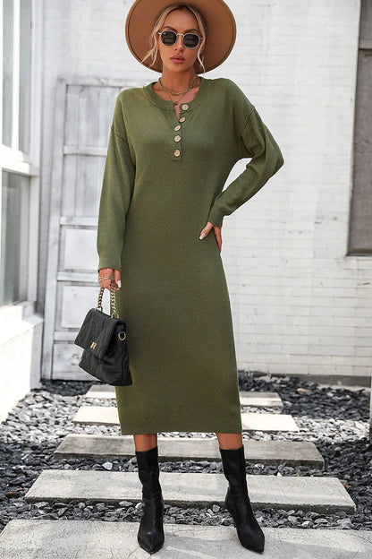 Button knit sweater dress fashionable temperament commuting women&