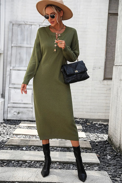 Button knit sweater dress fashionable temperament commuting women&