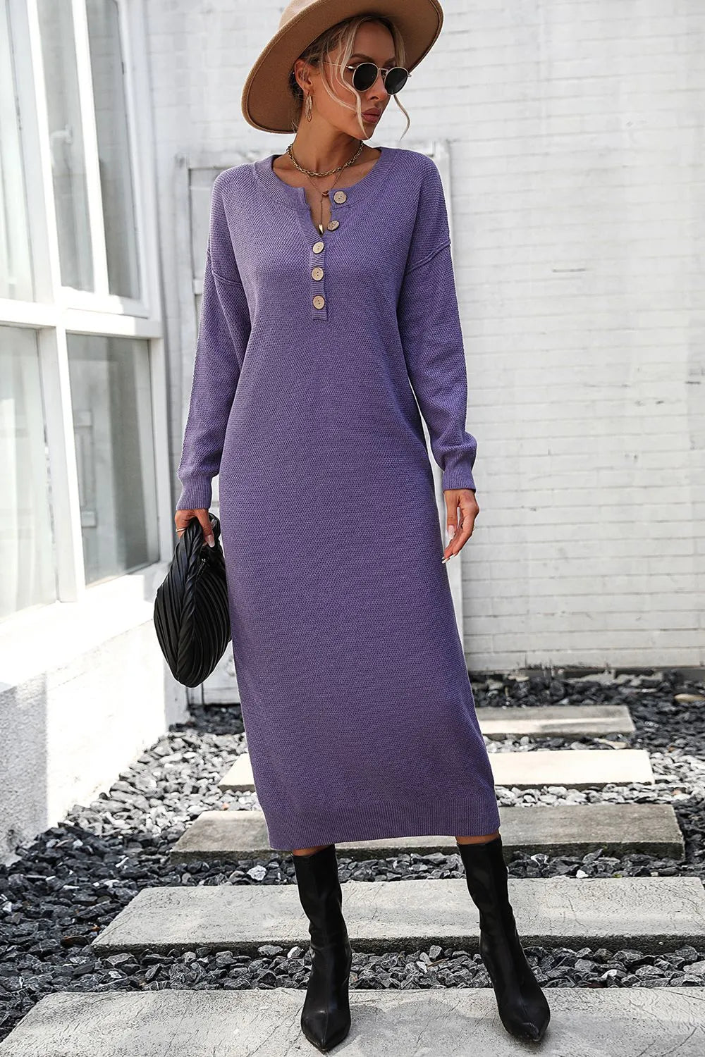 Button knit sweater dress fashionable temperament commuting women&