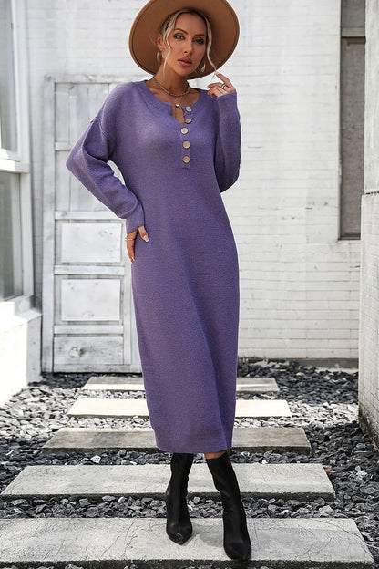 Button knit sweater dress fashionable temperament commuting women&