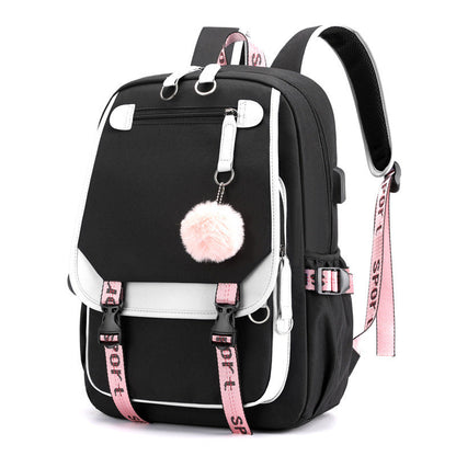 Cartoon Heat Transfer Backpack Large Capacity USB Cartoon Student Schoolbag