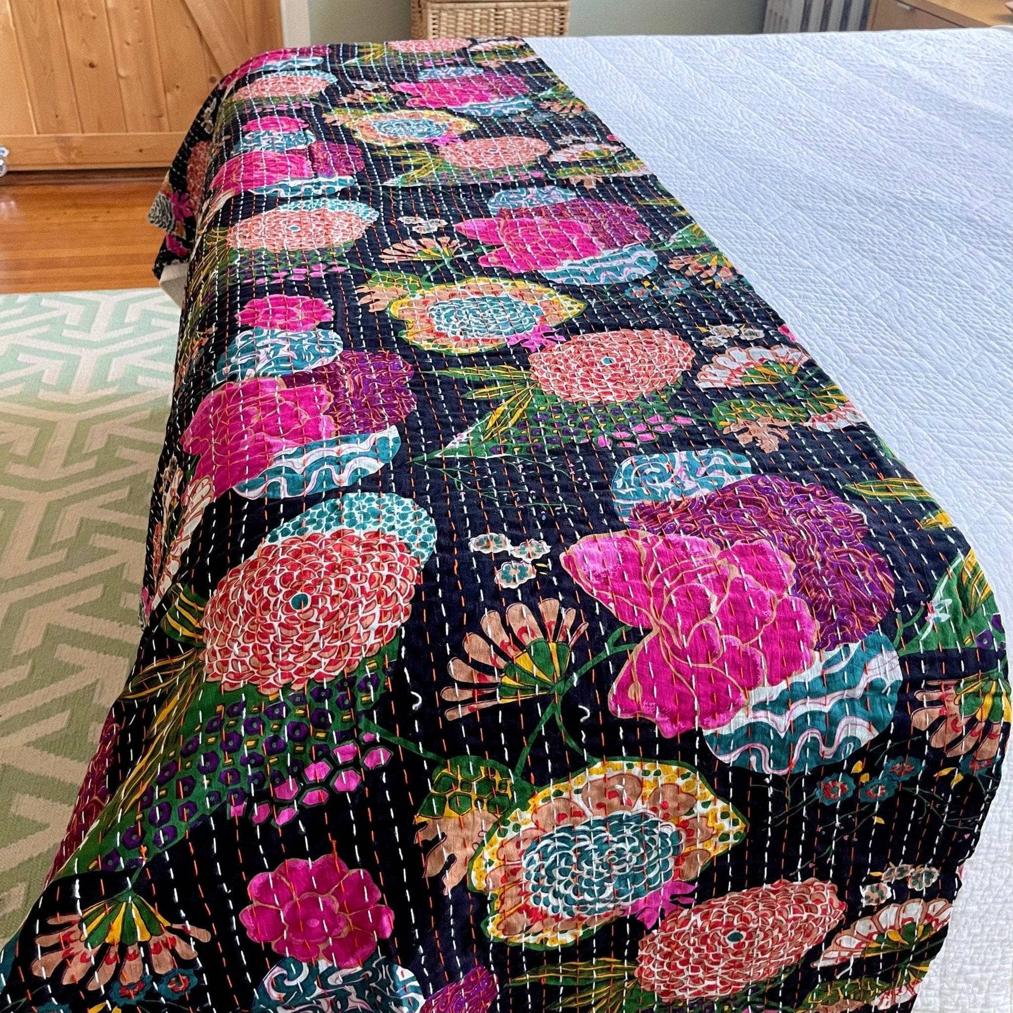 Handmade Kantha Quilt Blanket