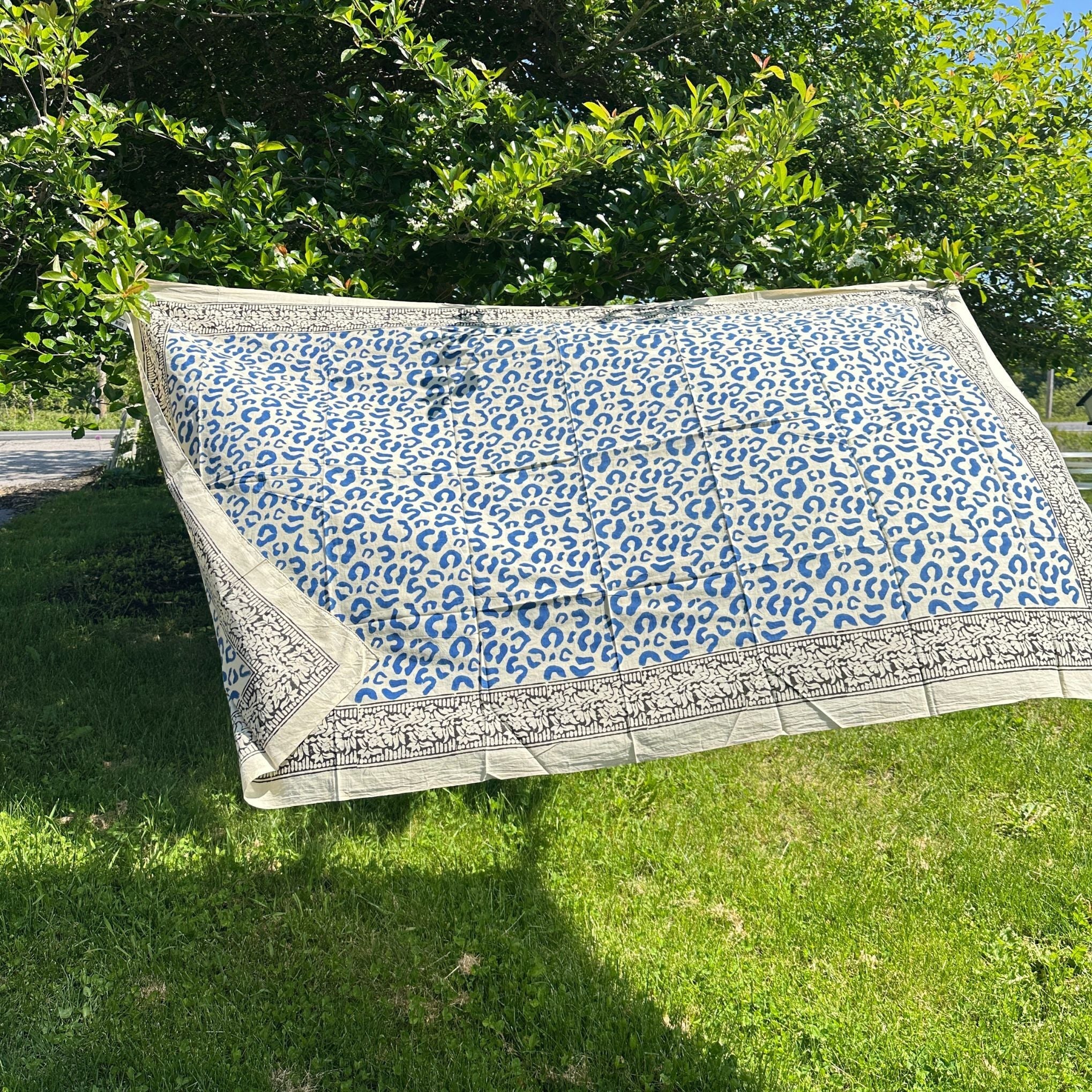 Wild Indigo Bloom – Hand Block Print Cotton Scarf, Oversized Boho Wrap &amp; Lightweight Sarong