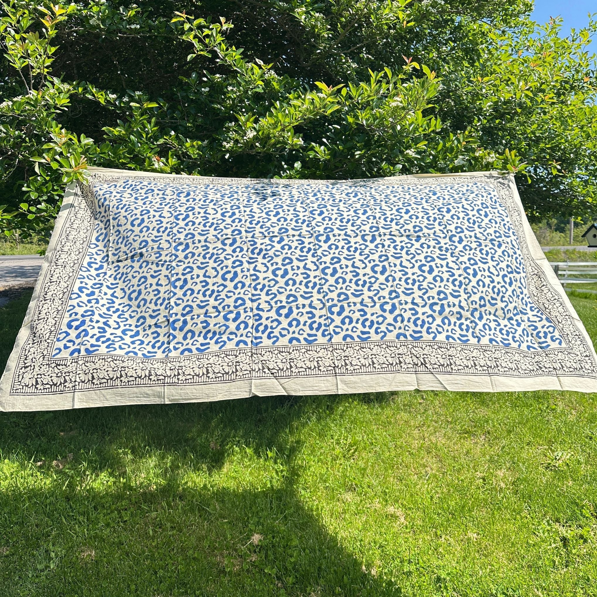 Wild Indigo Bloom – Hand Block Print Cotton Scarf, Oversized Boho Wrap &amp; Lightweight Sarong