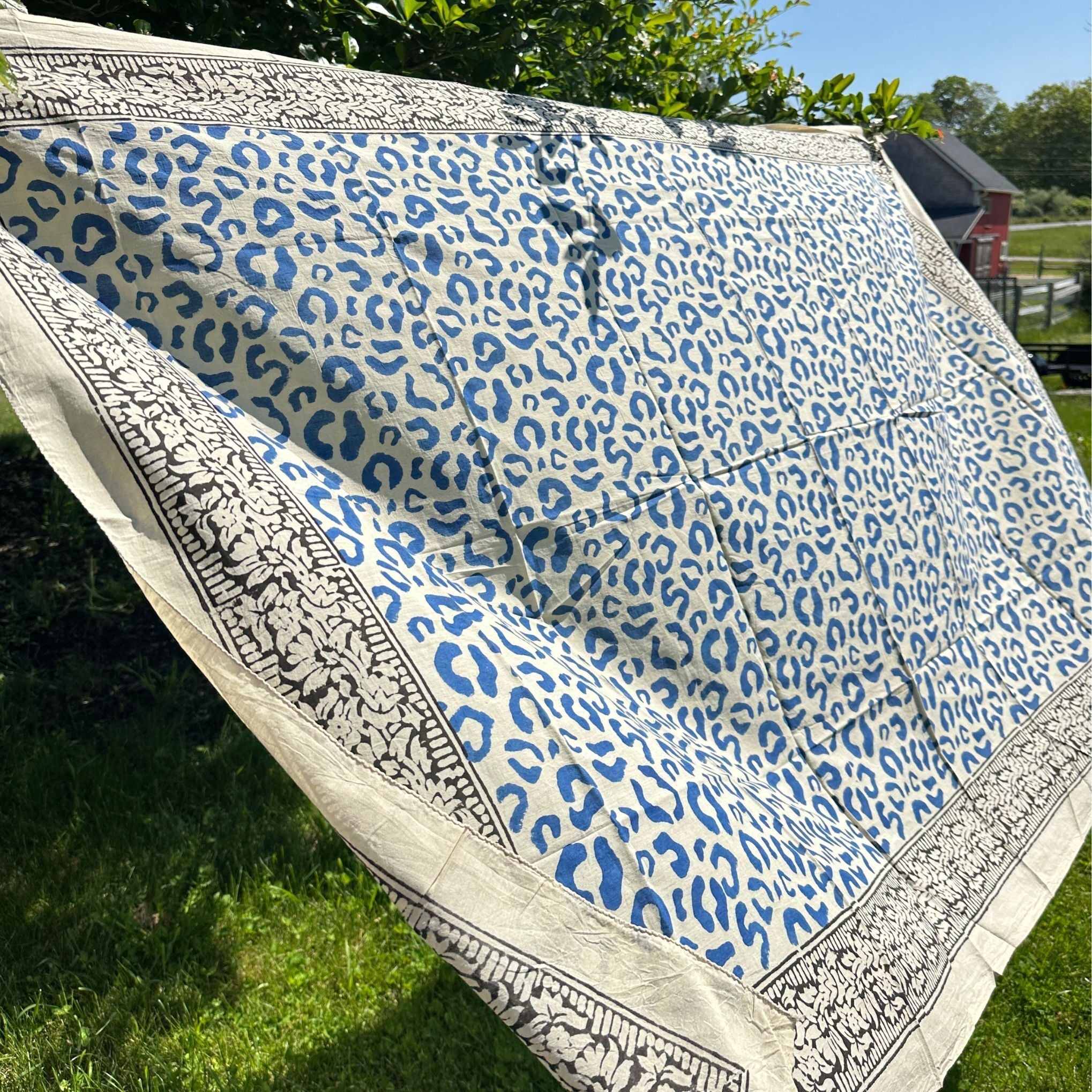 Wild Indigo Bloom – Hand Block Print Cotton Scarf, Oversized Boho Wrap &amp; Lightweight Sarong