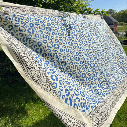 Wild Indigo Bloom – Hand Block Print Cotton Scarf, Oversized Boho Wrap &amp; Lightweight Sarong