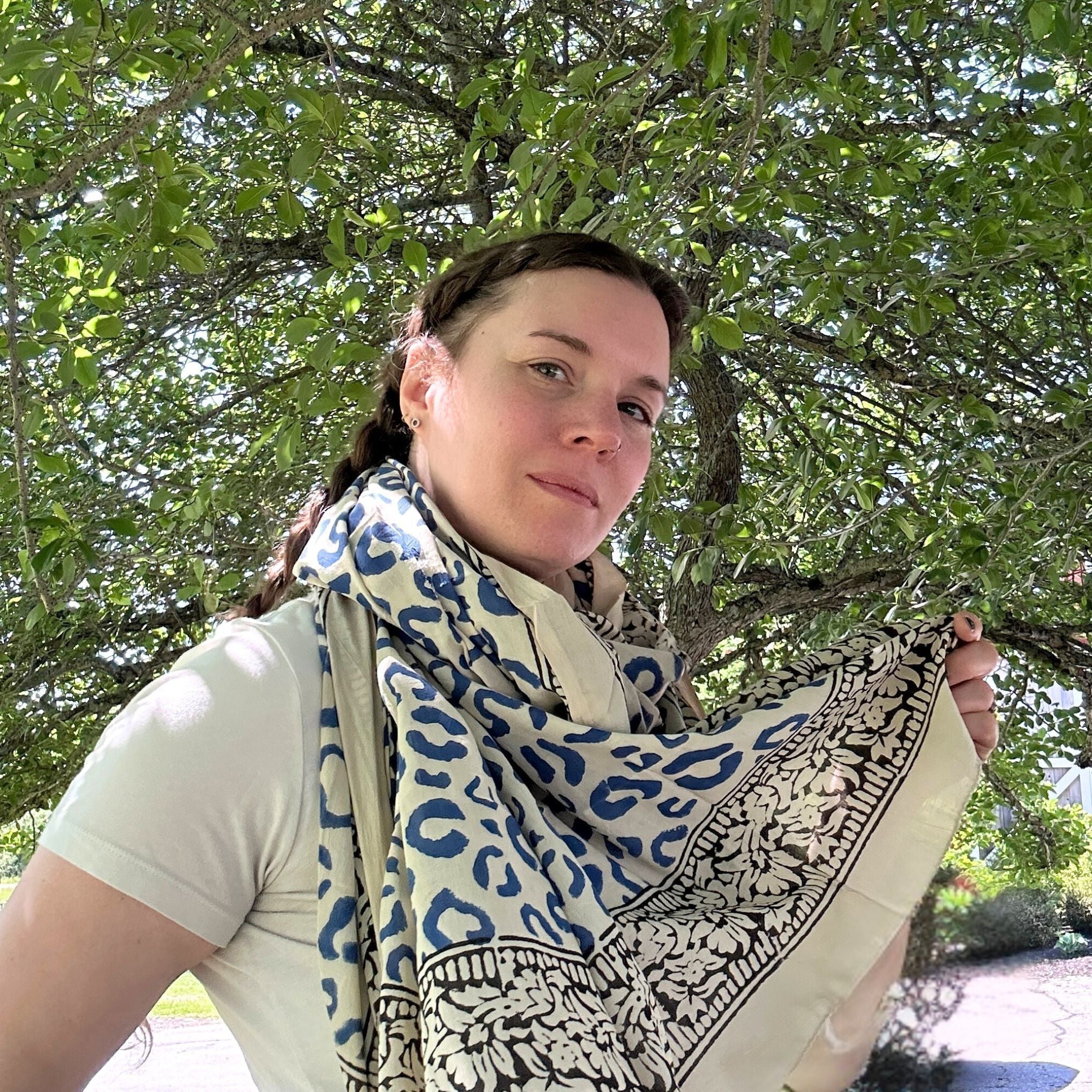 Wild Indigo Bloom – Hand Block Print Cotton Scarf, Oversized Boho Wrap &amp; Lightweight Sarong