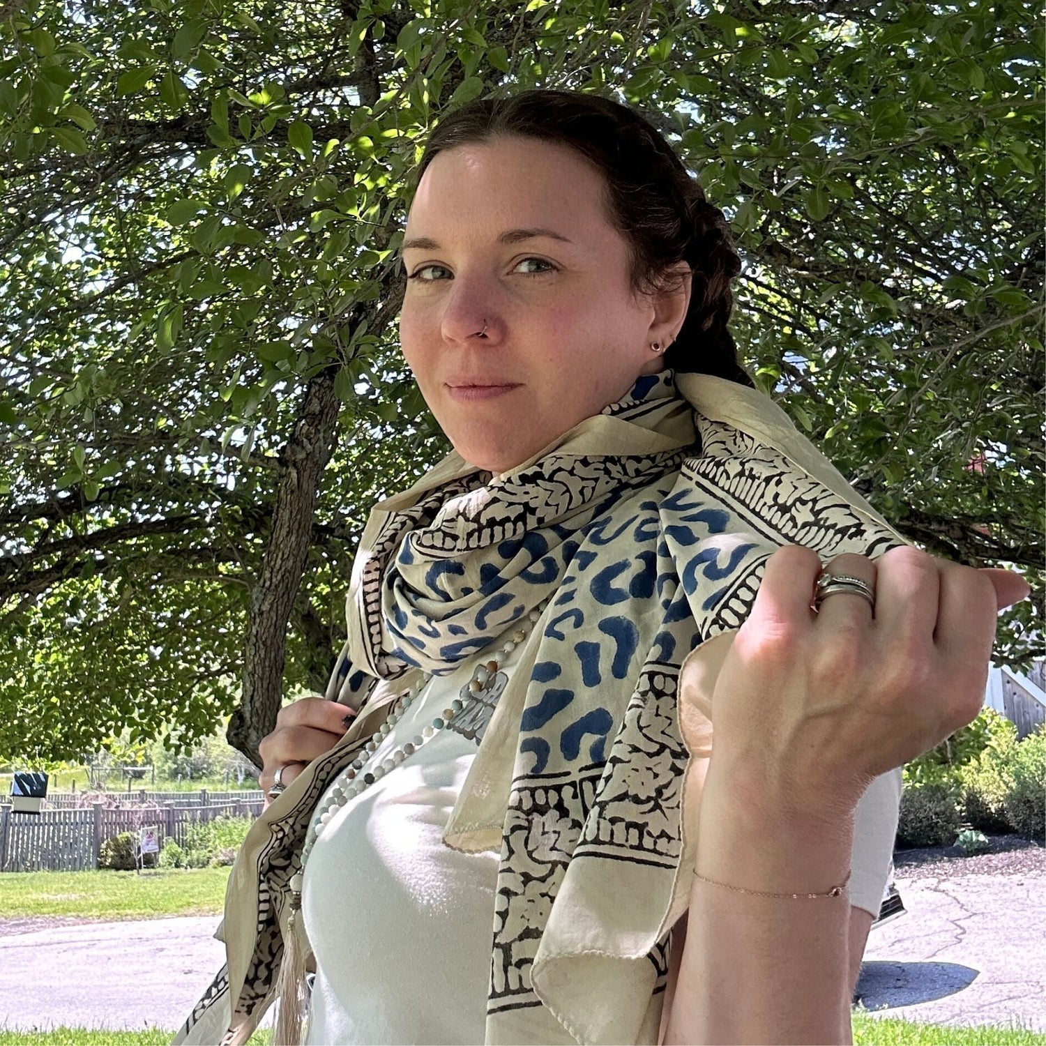 Wild Indigo Bloom – Hand Block Print Cotton Scarf, Oversized Boho Wrap &amp; Lightweight Sarong