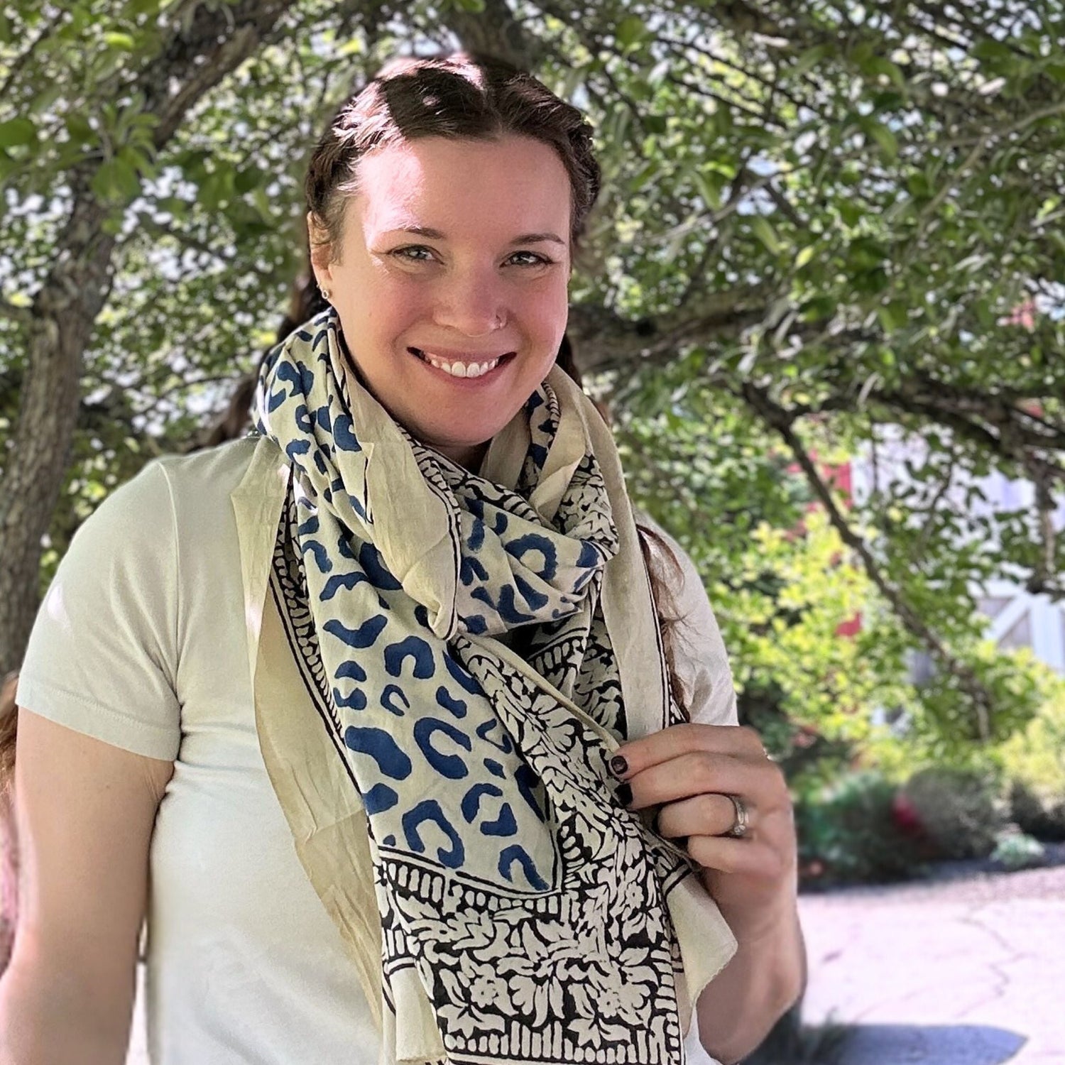 Wild Indigo Bloom – Hand Block Print Cotton Scarf, Oversized Boho Wrap &amp; Lightweight Sarong
