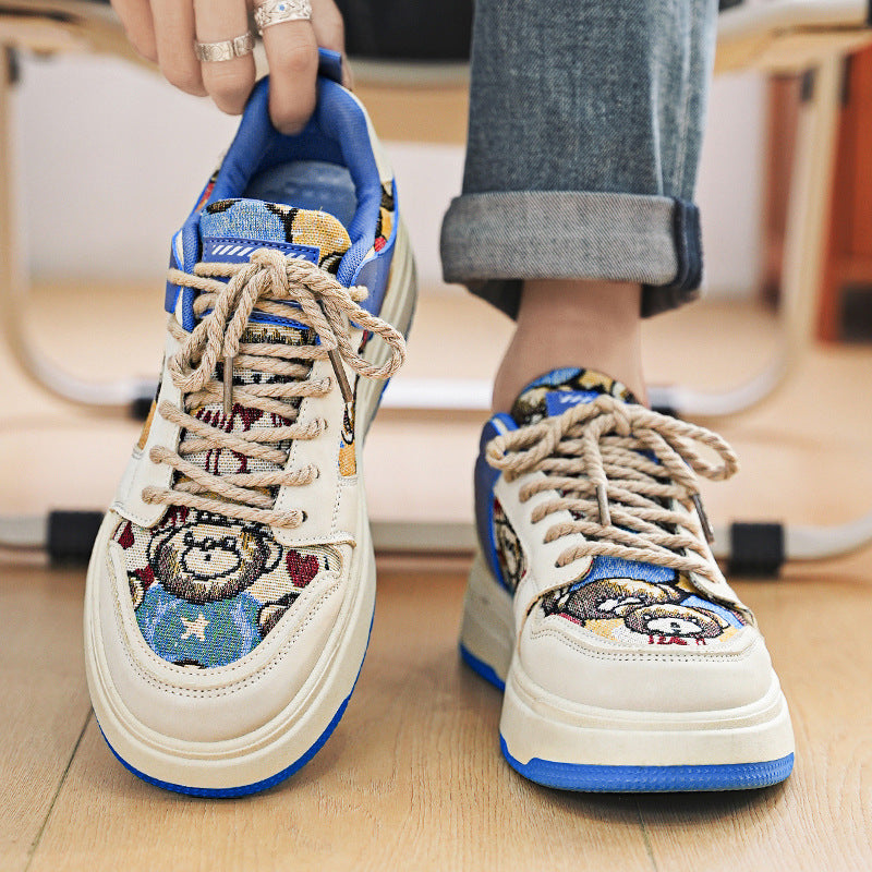 Cute little bear sneakers for students, low cut sports men&