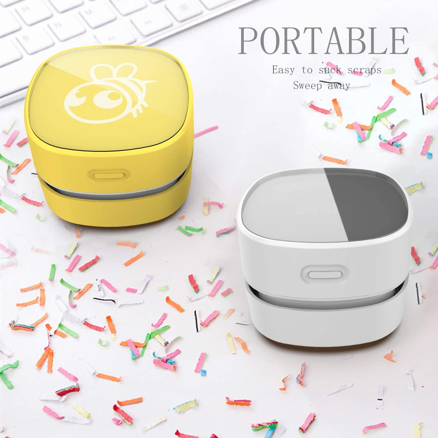 Desktop Vacuum Cleaner, Mini Table Dust Sweeper Energy Saving,High Endurance up to 90 Mins,Cordless&amp;360º Rotatable Design for Keyboard/Home/School/Office(White)