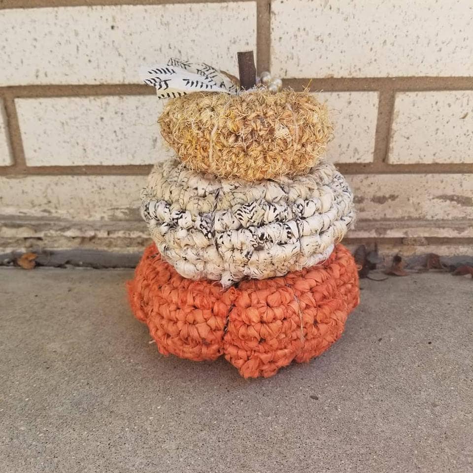 Stacked Textured Pumpkins Crochet Pattern (Easy) | Fall Home Decor with Sari Silk &amp; Banana Fiber