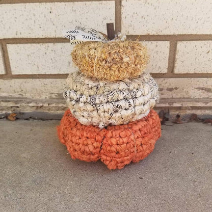 Stacked Textured Pumpkins Crochet Pattern (Easy) | Fall Home Decor with Sari Silk &amp; Banana Fiber